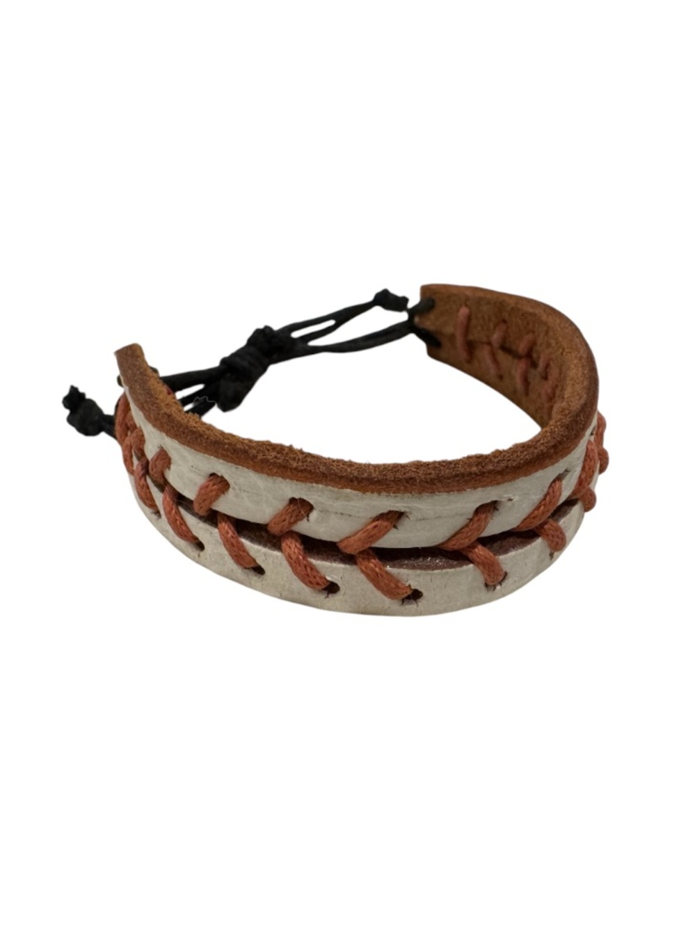 Leather Braided Cuff Bracelet - Brown & Cream